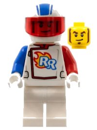 LEGO part Rocket Racer - Stuntz Driver, White Jumpsuit with Blue and Red Arms, White Helmet, Trans-Red Visor cty1319