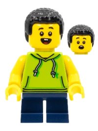 LEGO onderdeel Child - Boy, Lime Hoodie, Dark Blue Short Legs, Black Coiled Hair cty1323