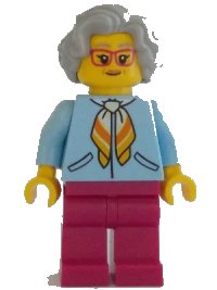 LEGO onderdeel Woman, Bright Light Blue Jacket, Magenta Legs, Light Bluish Gray Hair, Magenta Glasses cty1342