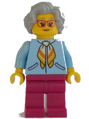 LEGO onderdeel Woman, Bright Light Blue Jacket, Magenta Legs, Light Bluish Gray Hair, Magenta Glasses (cty1342)