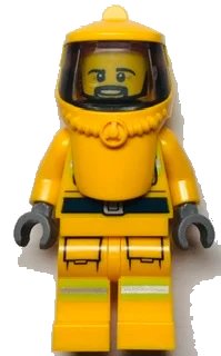LEGO onderdeel Fire - Reflective Stripes, Bright Light Orange Suit and Hood Hazard with Trans-Brown Face Shield, Beard (cty1360)