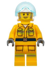 LEGO part Fire - Reflective Stripes, Bright Light Orange Suit, White Helmet, Dark Tan and Gray Beard cty1369