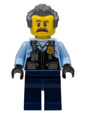 LEGO onderdeel Police - Officer Sam Grizzled, Bright Light Blue Jacket, Dark Blue Legs, Dark Bluish Gray Hair (cty1375)