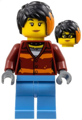 LEGO onderdeel Police Crook, Female - Daisy Kaboom Dark Red Torso with Orange Stripes. and Bright Light Blue Legs (cty1379)