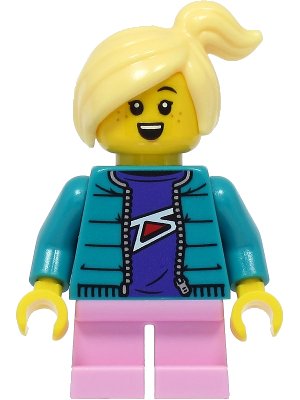 LEGO onderdeel Girl - Dark Turquoise Jacket, Bright Pink Short Legs, Bright Light Yellow Hair (cty1392)