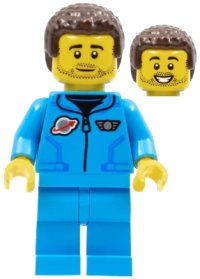 LEGO onderdeel Lunar Research Astronaut - Male, Dark Azure Jumpsuit, Dark Brown Coiled Hair, Stubble cty1412