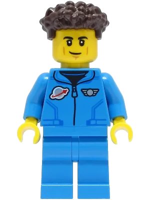 LEGO onderdeel Lunar Research Astronaut - Male, Dark Azure Jumpsuit, Dark Brown Coiled Hair with Short Straight Sides (cty1421)