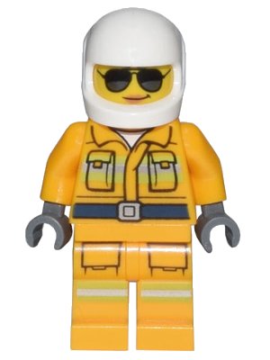 LEGO onderdeel Fire - Reflective Stripes, Bright Light Orange Suit, White Helmet, Sunglasses (cty1433)