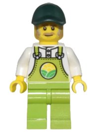 LEGO onderdeel Farmer Horace - Lime Overalls over White Shirt, Lime Legs, Dark Green Cap, Dark Tan Moustache and Sideburns cty1438