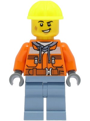 LEGO onderdeel Train Worker - Male, Orange Safety Jacket, Sand Blue Legs, Neon Yellow Construction Helmet (cty1465)