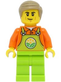 LEGO onderdeel Train Worker - Male, Orange Shirt, Lime Overalls, Dark Tan Hair cty1466