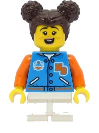 LEGO part Passenger - Female, Dark Azure Sports Jacket, White Medium Legs, Dark Brown Hair cty1469