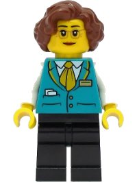LEGO part Conductress - Dark Turquoise Vest, Black Legs, Reddish Brown Hair cty1472