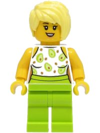 LEGO part Sandwich Shop Customer - Female, White Top, Lime Legs, Bright Light Yellow Hair cty1507