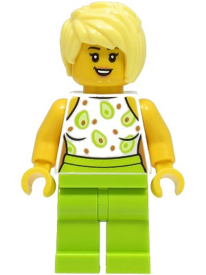 LEGO onderdeel Sandwich Shop Customer - Female, White Top, Lime Legs, Bright Light Yellow Hair (cty1507)