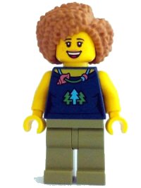 LEGO part Female, Dark Blue Top with Trees and Necklace, Olive Green Legs, Medium Nougat Hair cty1523