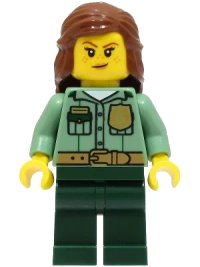 LEGO part Park Ranger - Female, Sand Green Shirt, Dark Green Legs, Reddish Brown Hair cty1528
