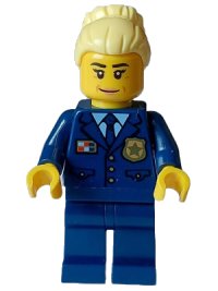 LEGO part Police - City Chief Female, Dark Blue Jacket and Legs, Bright Light Yellow Hair, Smile cty1564