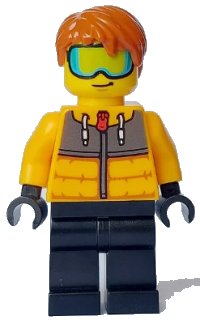 LEGO onderdeel Male - Bright Light Orange Jacket, Black Legs, Dark Orange Hair, Ski Goggles cty1634