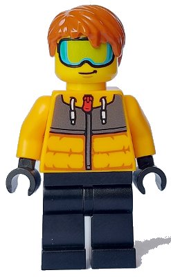 LEGO onderdeel Male - Bright Light Orange Jacket, Black Legs, Dark Orange Hair, Ski Goggles (cty1634)