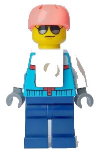 LEGO part Rock Climber - Male, Dark Azure Jacket, Dark Blue Legs, Coral Sports Helmet, Sunglasses cty1635