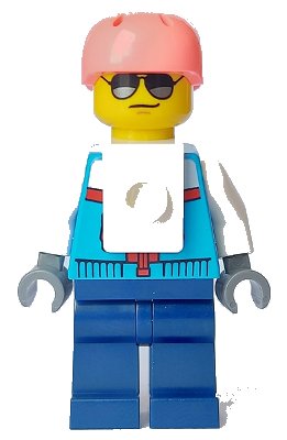 LEGO onderdeel Rock Climber - Male, Dark Azure Jacket, Dark Blue Legs, Coral Sports Helmet, Sunglasses (cty1635)