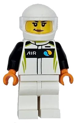 LEGO onderdeel Race Car Driver - Female, White, Black and Lime Racing Suit, White Legs and Helmet (cty1718)