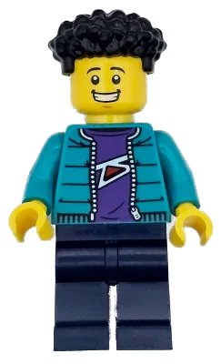 LEGO onderdeel Race Photographer - Male, Dark Turquoise Jacket, Dark Blue Legs, Black Coiled Hair (cty1719)