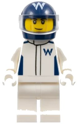 LEGO onderdeel Formula 1 Driver, Williams - Male, White Racing Suit, Dark Blue Helmet, Trans-Clear Visor (cty1847)