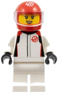 LEGO part Formula 1 Driver, Haas - Female, White Racing Suit, Red Helmet, Trans-Clear Visor cty1848