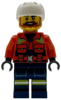LEGO part Coast Guard City - Male, Reddish Orange Jacket with Pockets and Reflective Stripes, Dark Blue Legs with Pockets and Reflective Stripes, White Sports Helmet cty1956