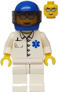 LEGO part Doctor - EMT Star of Life Button Shirt, White Legs, Blue Helmet, Trans-Brown Visor doc022