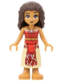 LEGO part Moana - Mini Doll, Red and Tan Top and Long Skirt with Feathers dp171