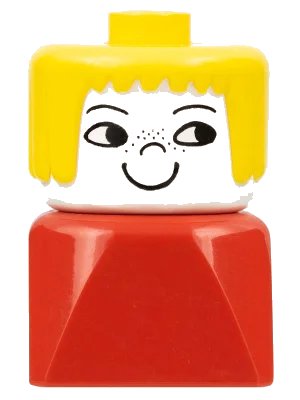 LEGO onderdeel Duplo 2 x 2 x 2 Figure Brick Early, Female on Red Base, Yellow Hair, Freckles (dupfig011)