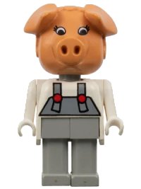 LEGO part Fabuland Pig - Patricia Piglet (Pat), Light Gray Legs / Overalls, White Top fab11g