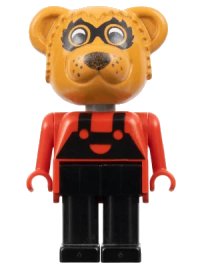 LEGO part Fabuland Bear - Ricky Raccoon, Black Legs / Overalls, Red Top, Small Eyes Mask fab12b