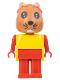 LEGO part Fabuland Rabbit - Rufus Rabbit, Brown Head, Red Legs and Arms, Yellow Top fab3a