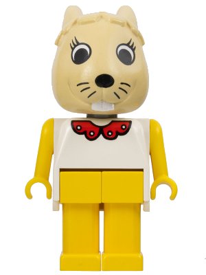 LEGO onderdeel Fabuland Rabbit - Bonnie Bunny, Tan Head, Yellow Legs and Arms, White Top with Red Collar (fab3d)