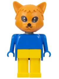 LEGO onderdeel Fabuland Cat - Charlie Cat, Brown Head, Yellow Legs, Blue Top and Arms fab3i