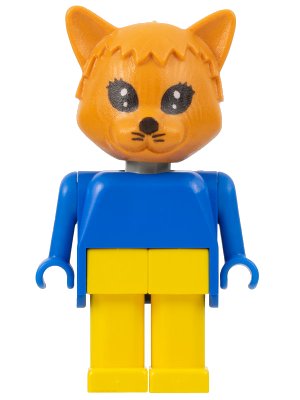LEGO onderdeel Fabuland Cat - Charlie Cat, Brown Head, Yellow Legs, Blue Top and Arms (fab3i)