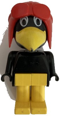 LEGO onderdeel Fabuland Bird - Charlie / Joe Crow, Black Head, Red Pilot Helmet, White Eyes (fab4h)