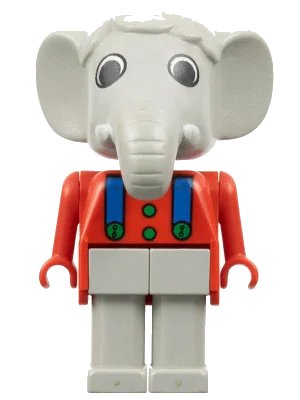 LEGO onderdeel Fabuland Elephant - Edward Elephant, Light Gray Legs, Red Top and Arms, Blue Braces (fab5c)