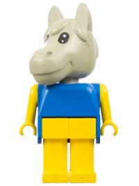 LEGO part Fabuland Horse - Clarence Carpenter, Light Gray Head, Yellow Legs and Arms, Blue Top fab6b