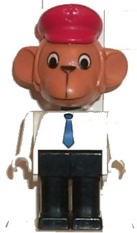 LEGO part Fabuland Monkey - Mike Monkey (Chauffeur), Brown Head, Blue Tie, Red Hat fab8b