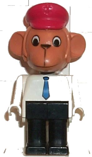 LEGO onderdeel Fabuland Monkey - Mike Monkey (Chauffeur), Brown Head, Blue Tie, Red Hat (fab8b)