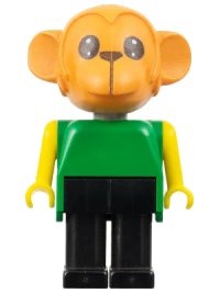 LEGO part Fabuland Monkey - Chester Chimp, Brown Head, Black Legs, Green Top, Yellow Arms fab8d