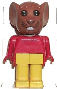 LEGO onderdeel Fabuland Mouse - Maximillian Mouse (Max), Brown Head, Yellow Legs, Red Top fab9a