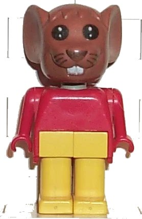 LEGO onderdeel Fabuland Mouse - Maximillian Mouse (Max), Brown Head, Yellow Legs, Red Top (fab9a)