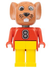 LEGO part Fabuland Mouse - Maximillian Mouse (Max), Brown Head, Red Top with Number 8 fab9b