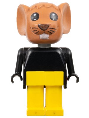 LEGO onderdeel Fabuland Mouse - Michael Mouse (Moe), Brown Head, Yellow Legs, Black Top (fab9d)
